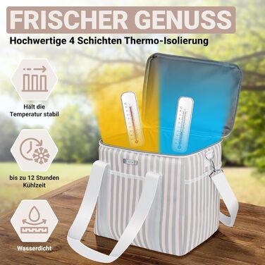 Велика складна сумка-холодильник HOEL 20 л та 30 л - Ізольована термосумка - Водонепроникна та герметична сумка для ланчу - Ізольована сумка для автомобіля та покупок - Сумка для пікніка, сумка для ланчу 30 л, бежевого кольору