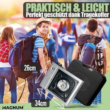 Газова плита MAGNUM з 4 газовими картриджами - Кемпінгова плита з газовими картриджами - Газова плита для кемпінгу