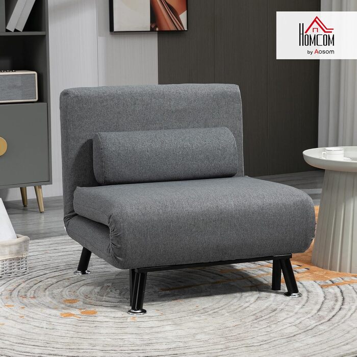Крісло-ліжко HOMCOM 3-в-1, розкладний диван-ліжко з регульованою спинкою, подушка, гостьове ліжко (до 150 кг), крісло-відкидка, розкладне крісло для вітальні/спальні, 75x70x75 см, темно-сірий, імітація льону (100 поліестер)