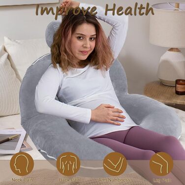 Подушка для читання для ліжка та дивана, подушка для спини для читання зі знімним валиком для шиї, ергономічна подушка для спинки, комфортна подушка для дорослих, U-подібна подушка для вагітних для ліжка та дивана (сіра)