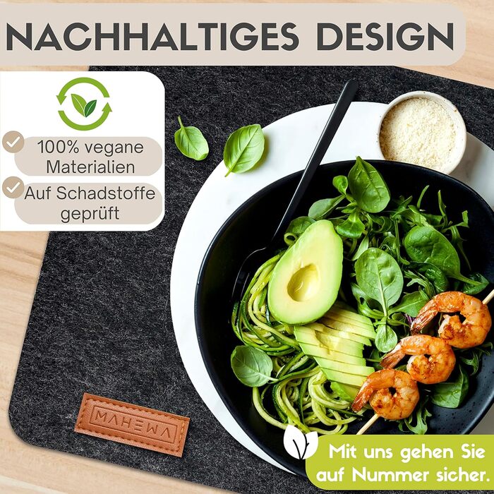 Набір з 6 фетрових скатертин преміум-класу з 6-ма скляними підставками тримачем та 6-ма нековзними пакетами для столових приборів,