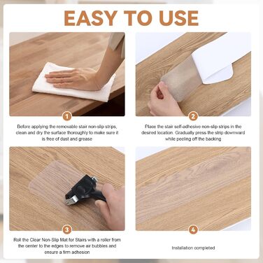 Прозорі нековзні сходинки для внутрішніх дерев&39яних сходів, упаковка з 15 шт. , 10 x 81 см, прозорі нековзні сходинки, водонепроникна стрічка для собак, дітей та домашніх тварин