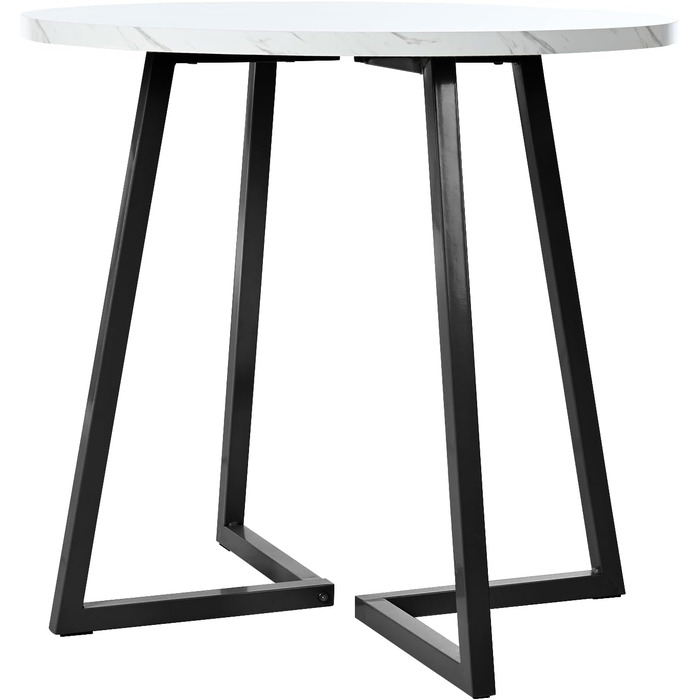 Круглий обідній стіл Merax, мармуровий візерунок, для 2-4 осіб, металевий каркас, регульовані ніжки, промисловий дизайн, підходить для ресторану, вітальні, кухні, їдальні, білий/чорний, 80x80x75 см Білий1/чорний 80 x 80 см