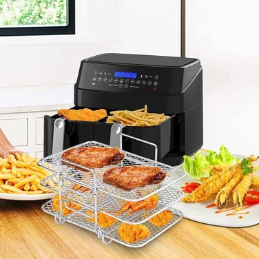 Решітка для гриля для фритюрниці LOLYSIC 2 шт. , 19 x 12.8 x 11.5 см, тришаровий багатоцільовий гриль, знімний дренаж і дегідратор з нержавіючої сталі 304, пароварка для їжі