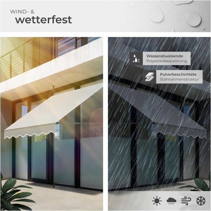 Маркиза tectake з кріпленням та ручним приводом, балконна маркізка без свердління, регульована по висоті, стійка до ультрафіолету, водовідштовхувальна, навіс для патіо, сонцезахист для патіо та балкону, ширина 150 см - світло-сірий