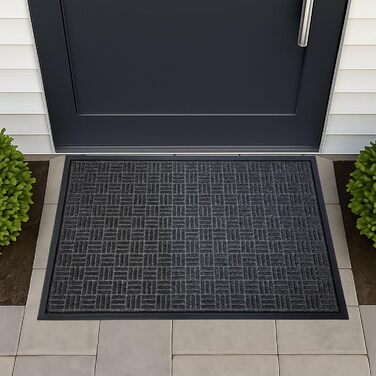 Килимок Ultralux преміум-класу для використання всередині та зовні приміщень, 90 x 60 см, поглинаючий та міцний килимок для дверей з нековзною водонепроникною гумовою основою для місць з високою прохідністю, темно-сірий, 60 x 90 см (прямокутний)