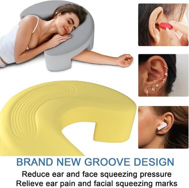 Ергономічна подушка для сну на боці з проймою, подушка для шиї, подушка для голови для сну на боці, подушка для шиї з піни з ефектом пам&39яті для сну на боці, спині та животі, 2 наволочки в комплекті