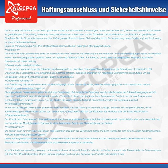 Стельові гачки ALECPEA з нержавіючої сталі для боксерських груш комплект 2 - Вантажопідйомність 400 кг - Вибухозахищене кріплення