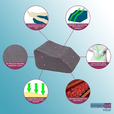 Подушка для підняття ніг, клин для ніг, опора для ніг ергономічна, ортопедично підтримуюча хвилеподібна форма, для важких ніг пінопластова подушка для ніг (2 50 x 45 x 27 см, сіра)