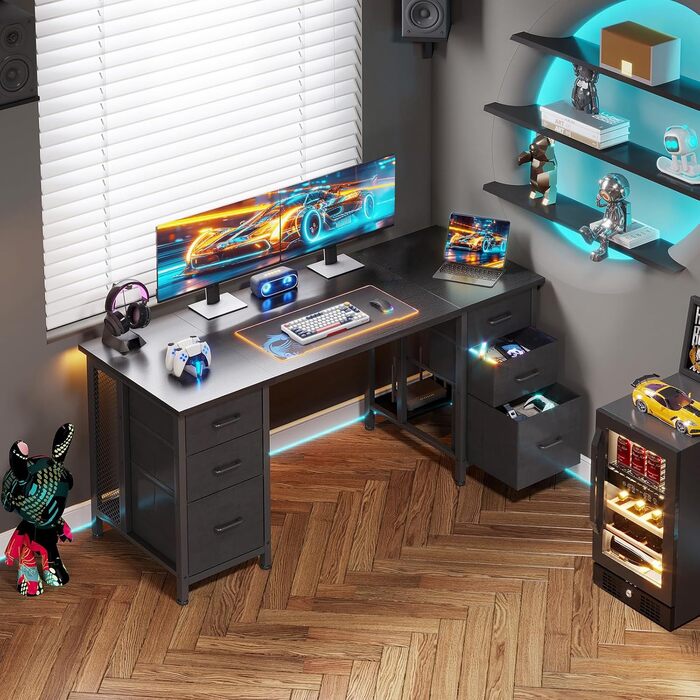 Комп&39ютерний стіл Coleshome з 6 шухлядами, 160x52 см, ПК стіл з полицями для домашнього офісу, чорний Чорний 160x52 см