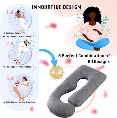 Подушка для вагітних ALLOPERA, подушка для всього тіла для вагітних 57 дюймів, зі знімним чохлом, який можна прати - підтримка для сну для ніг, спини, шиї, плечей, стегон, живота для вагітних, 100 бавовна, чиста бавовна/смужка