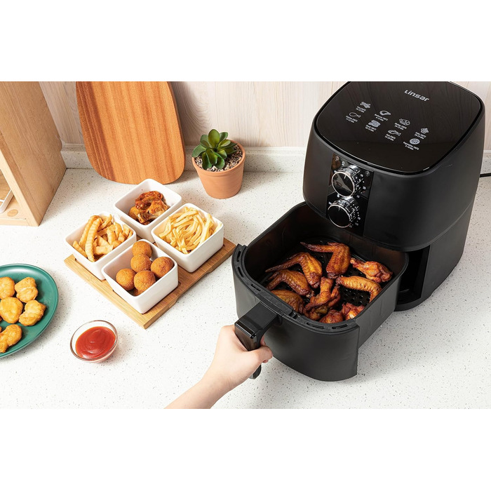 Аерофритюрниця 4 л - Фритюрниця з таймером і функцією збереження тепла - Вибір температури - Більш енергозберігаючий і швидший, ніж духові шафи - 1400 Вт (чорний)