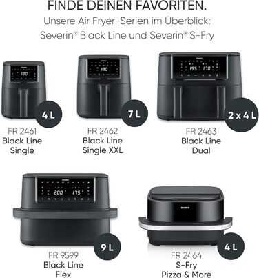 Аерофритюрниця Severin FryLight FR 2461, 4л, 1300Вт, чорна фритюрниця без олії з сенсорним дисплеєм, 8 автоматичними програмами та функцією підігріву