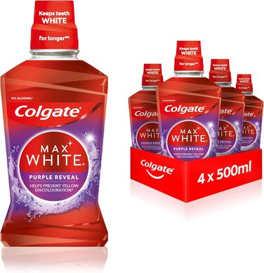 Ополіскувач для порожнини рота Colgate Max White Purple Reveal 4x500 мл - наша фіолетова сила для білих зубів, без спирту