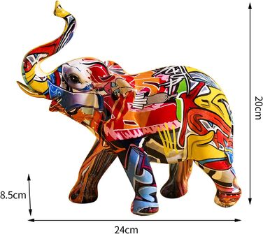 Сучасна скульптура Декоративна фігурка, статуя слона 24 X 20 см Статуя слона Художня скульптура Художня скульптура Креативне барвисте графіті, сучасне мистецтво графіті, прикраси для дому, книжкова шафа, оздоблення шафи для телевізора, орнамент для тварин