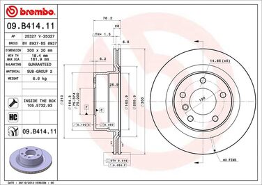 Задні гальмівні диски Brembo 09.B414.11 з UV-покриттям, 2 шт.