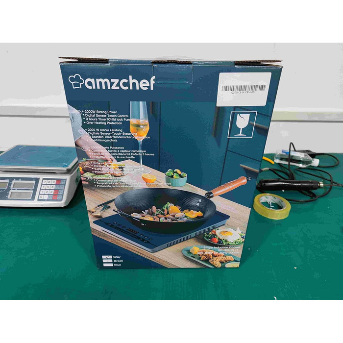 Портативна індукційна плита AMZCHEF потужністю 2000 Вт з тихим ходом, 9 рівнями потужності та температури, 4 автоматичними меню, ультратонким дизайном корпусу, захисним замком, таймером, сірим