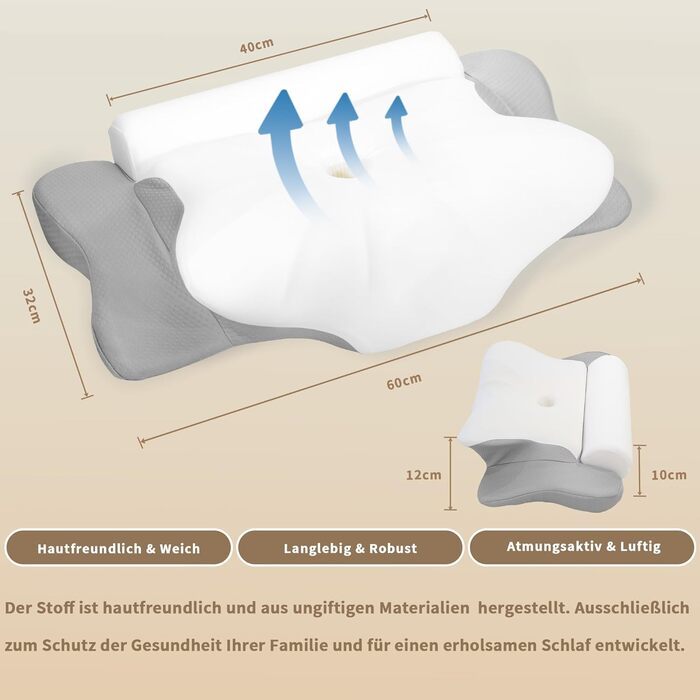 Ортопедична подушка LAMB з піни з ефектом пам&39яті, ергономічна подушка для сну на боці, подушка для підтримки шиї та валика для шиї &quotдва в одному&quot, подушка від болю в шиї, подушка для сну на боці, сіра