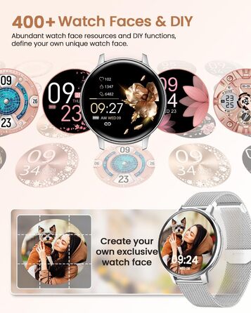 Жіночий круглий смарт-годинник, фітнес-годинник з функцією телефону, 24-годинний монітор серцевого ритму, відстеження SpO2, відстеження менструального циклу, понад 120 спортивних режимів, відстеження сну, водонепроникність IP68, крокомір, сумісний з iOS/A