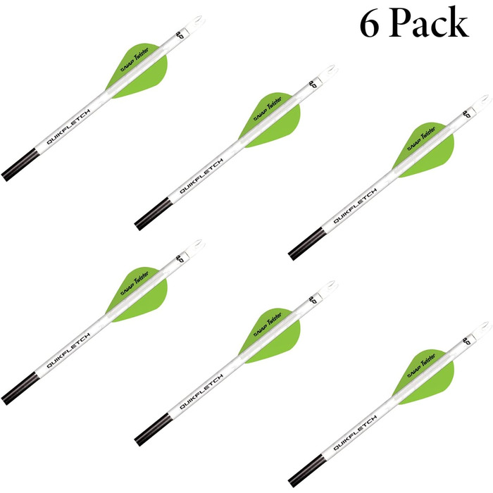 3-крильне стабілізуюче оперення Quikfletch Twister 5.1 см для підвищення точності стріл для складного лука та арбалетних болтів, 6 шт. , біла трубка, зелено-білі леза
