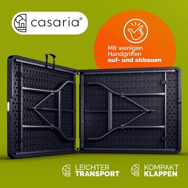 Складаний садовий стіл Casaria, кемпінговий стіл з поліратангу, 180x75 см, водонепроникний, ручка для перенесення, складний стіл, пластиковий стіл, садовий, балконний, кемпінговий, фуршетний стіл, чорний, вигляд чорного ротанга