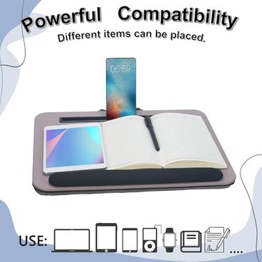 Стіл для ноутбука портативний, до 16 дюймів, з підставкою для планшета, вбудованою подушкою та підтримкою зап'ясть, ідеальний для дому та офісу, сіро-ліловий колір