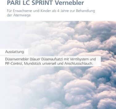 Небулайзер PARI LC Sprint для інгаляційної терапії нижніх дихальних шляхів - синя насадка з системою клапанів, управління PIF, універсальний мундштук, з'єднувальна трубка - аксесуари PARI BOY