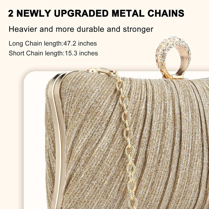 Клатчі для жінок Маленький блискучий клатч зі знімним ланцюжком для весіль, нареченої, випускних вечорів, коктейльних вечірок, жіноча сумочка із золотими акцентами