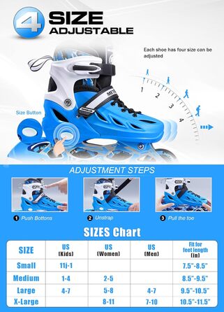 Роликові ковзани METROLLER для дівчаток та хлопчиків, жінок, чоловіків, 4 розміри, регульовані роликові ковзани з колесами, що сві