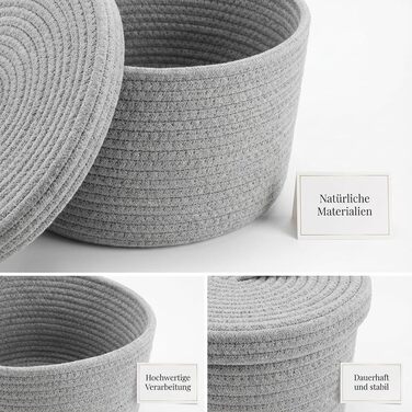 Плетені кошики з кришками, кошики для зберігання у ванній кімнаті, круглий кошик з кришкою, кошик для зберігання з кришкою, плетені кошики для зберігання (сірі)