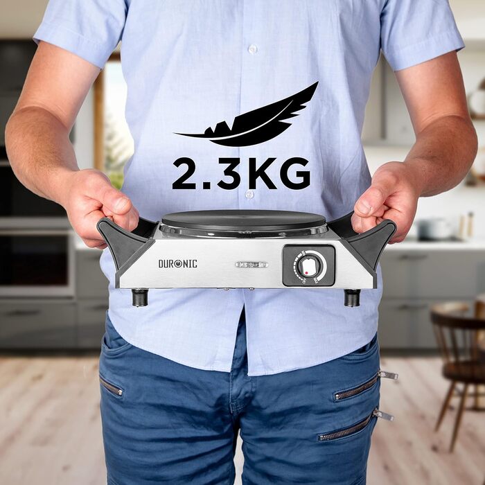 Гаряча плита Duronic HP1 SS електрична одинарна конфорка Плита Варильна поверхня з нержавіючої сталі нержавіюча сталь плавно регульована температура Ручки для перенесення 1500 Вт Кемпінг