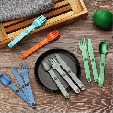 Універсальний набір магнітних столових приборів із 3 предметів кемпінгова ложка, виделка, ніж, портативне дорожнє начиння для пікніка, легкі алюмінієві інструменти для харчування на свіжому повітрі (зелений)