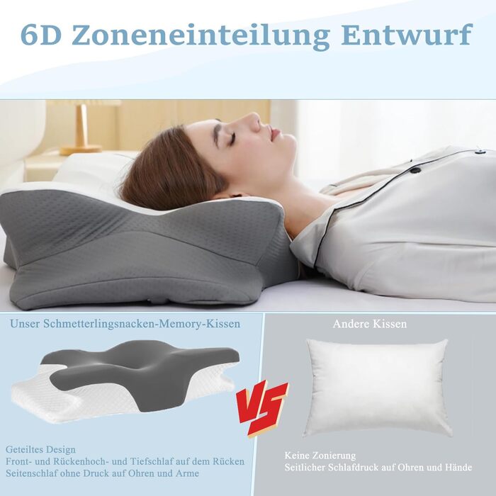 Подушка для шиї, подушка з піни з ефектом пам&39яті, ергономічна подушка для сну на боці, ортопедична подушка від болю в шиї, подушка з підтримкою шиї для сну на боці, спині та животі, 60x40x12 см