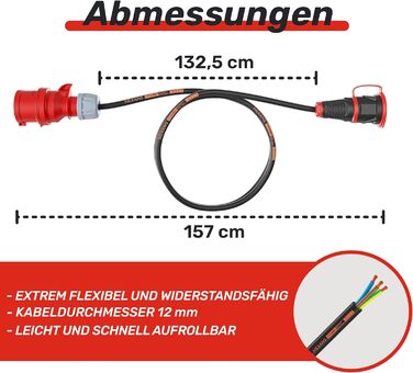 Адаптер NWP 1,5 м 16A 400V з високовольтної вилки на розетку Schuko 230V - IP44 - гумовий шланг 3x2,5 мм
