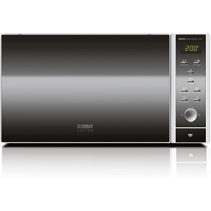Керамічна мікрохвильова піч 3в1 з грилем конвекцією 2100 Вт 30 л, основа з боросилікатного скла, решітка гриль на 2 рівні, функція духовки до 200C, нержавіюча сталь, срібло 30 літрів керамічна основа одинарна, 30