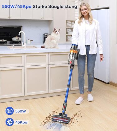 Акумуляторний пилосос MIBODE, 45000 Па/550 Вт/65 хв, акумуляторний пилосос з розумним дисплеєм, автоматичним режимом та щіткою про