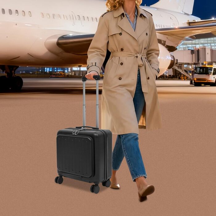 Маленька валіза з кодовим замком, оснащена портом зарядки USB, 18-дюймова дорожня валіза з відділенням для ноутбука (чорна)