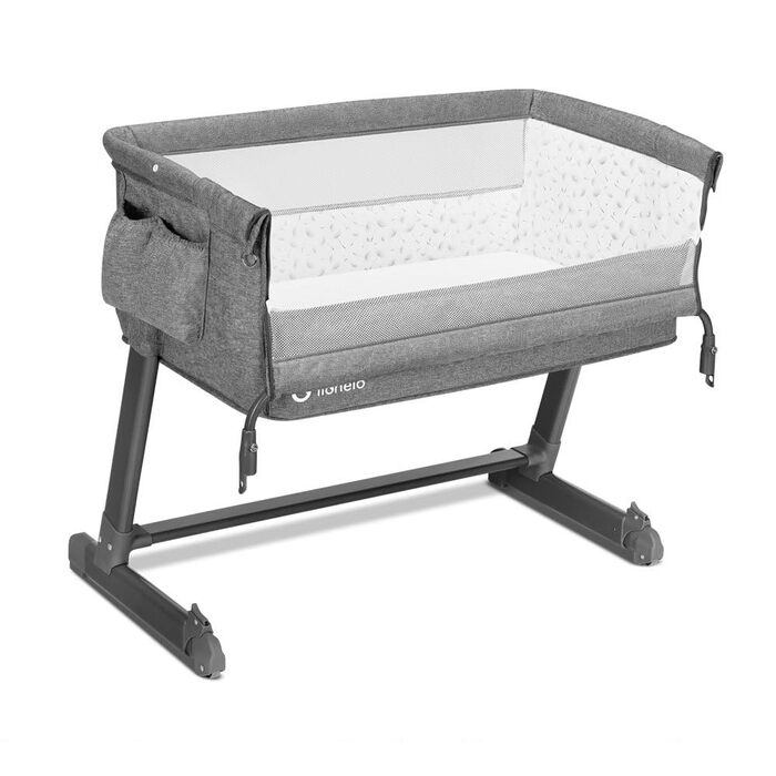 Дитяче ліжечко Lionelo Theo 2-в-1, дорожнє ліжечко, приліжкове ліжечко для дітей від народження до 9 кг, регульована висота, регульований кут нахилу, складна бічна панель, матрац, москітна сітка (сірий) сірий (1 упаковка)