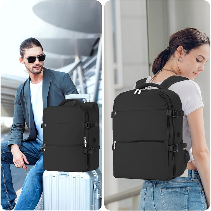 Рюкзак Easyjet для ручної поклажі, 45x36x20 см, рюкзак для подорожей у літаку, рюкзак для ноутбука 15,6 дюймів з USB-портом, дорожня сумка, ручна поклажа, робоча сумка для чоловіків та жінок, чорний