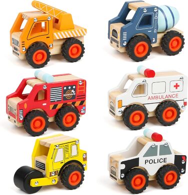 Дерев'яні машинки розвиваючі іграшки для дітей, 6 PCS