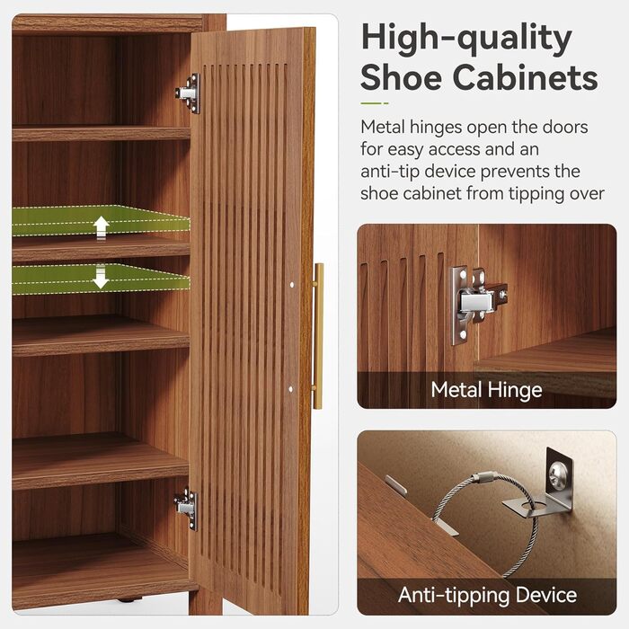 Вузька 5-ярусна взуттєва шафа Tribesigns з рейковими дверцятами та шухлядою Регульована дерев&39яна взуттєва полиця для передпокою, коридору та гардеробу 80 x 36 x 110 см, Коричневий