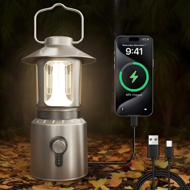 Світлодіодний кемпінговий ліхтар, що перезаряджається через USB, з ємністю 8000 мАг, кемпінгові ліхтарі в ретро-стилі, освітлення 360 та регулювання яскравості, 3 режими світла (2000 K6500 K) та телескопічна функція, кемпінговий ліхтар для використання на