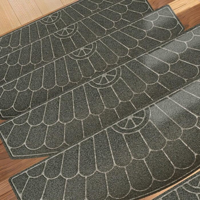 Комплект килимків для сходів, напівкруглий візерунок, нековзна підкладка з TPR, абсорбуючий поліестер для контролю вологи та зниження шуму, для використання всередині та зовні приміщень (сірий)