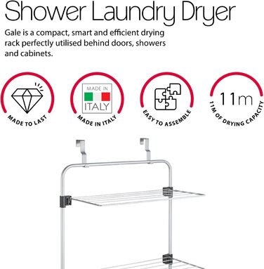 Сушарка для білизни Metaltex Gale над дверима, сіра з покриттям Epotherm, 3,5 x 58 x 87 см, для сушіння білизни в душовій кабіні