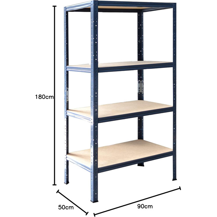 Надміцний стелаж для дому, синій/металевий стелаж з 4 полицями/металевий стелаж для підвалу, гаражний стелаж, стелаж для майстерні або стелаж для зберігання/змішаний металевий стелаж з вантажопідйомністю 175 кг В 180 см / Ш 90 см / Г 50 см, 180x90x50