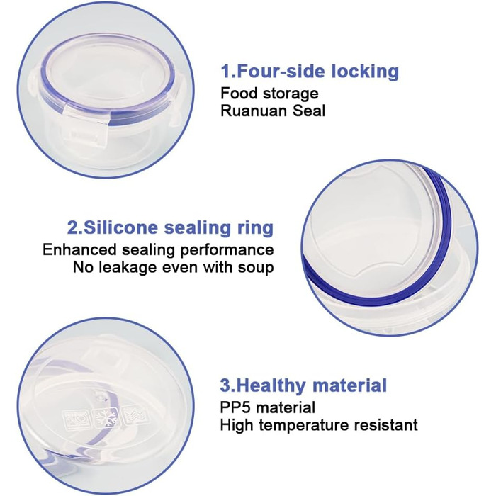 Контейнери для зберігання продуктів Jinsion, 4 шт., круглі, пластикові, з кришками (PP5), міні-контейнери для салатів, соусів, заморожування