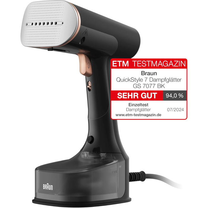 Паровий випрямляч Braun QuickStyle 7 GS7077BK, технологія Dual FreeGlide 3D, технологія FastSteam, відпарювач, пара 35 г / хв, рез