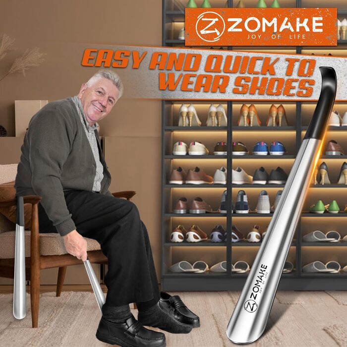 Ріжок для взуття металевий довгий 42 см, довгий ріжок для взуття з нержавіючої сталі, набір з 2 шт. - довгий міцний ріжок з чорним