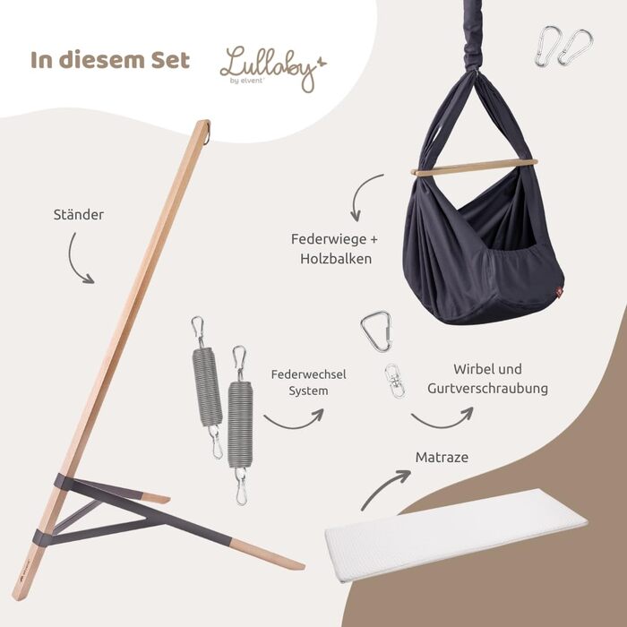 Набір колиска-гойдалка Lullaby Spring Cradle зі стендом та матрацом (Basalt Grey)