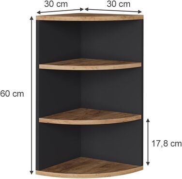 Кутова полиця Vicco Ecki, книжкова полиця, антрацит/золотий дуб, 30 x 60 см Антрацит/золотий дуб 60x30 см
